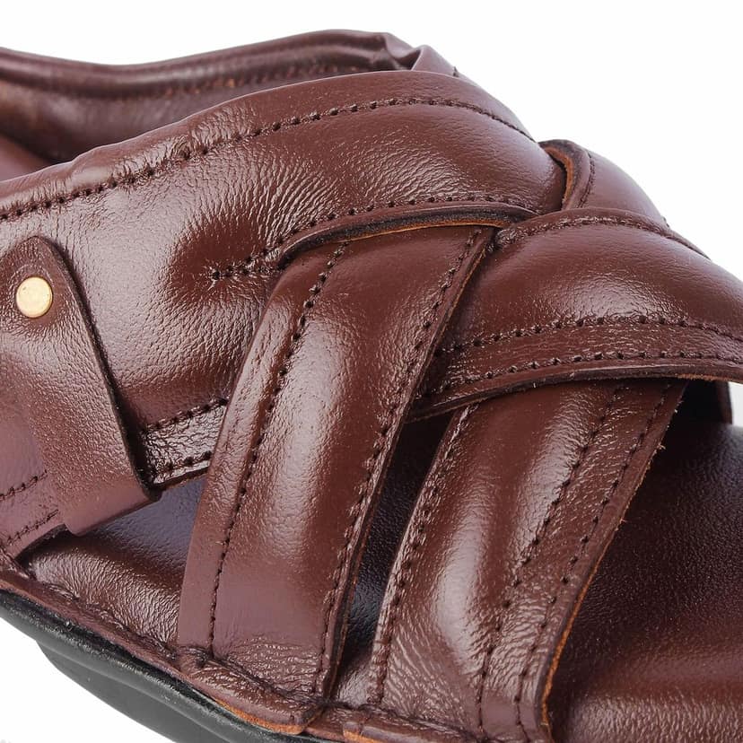FEATHER LEATHER Men's Genuine Leather Comfortable & Fashionable Flip Flops Slipper | Casual Indoor / Outdoor / Cross Strip Chappal view 9