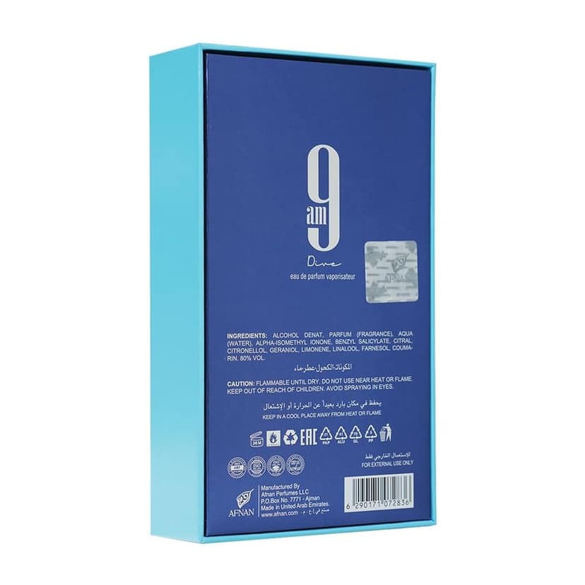 Afnan 9AM Dive Eau De Parfum 100ml – Invigorating Aquatic Aromatic Fragrance For Men view 4