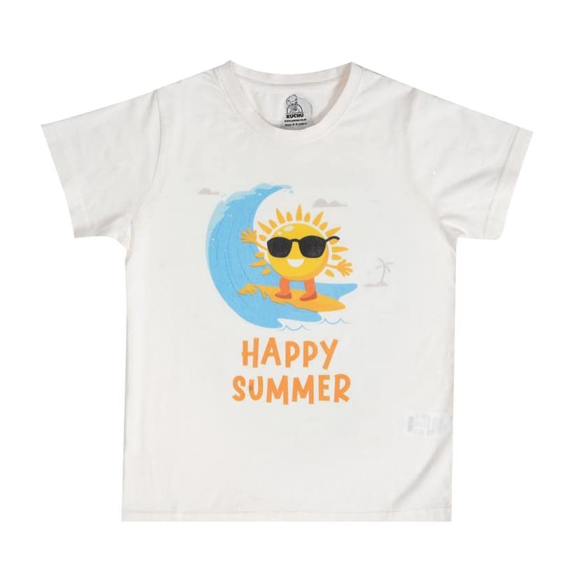 KUCHU Kids Graphic Printed T-Shirt | Happy Summer | Cotton Modal Fabric | Soft & Skin-Friendly | Everyday Casual Wear for Boys & Girls (in, Age, 10 Years, 11 Years, Regular, White) view 4