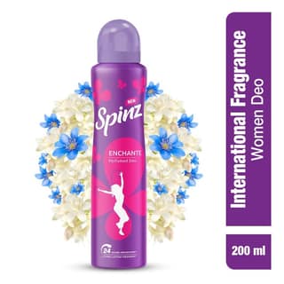 Spinz Enchante Perfumed Deo for Women, with International Fragrances for Long Lasting Freshness and 24 Hours Protection, 200ml International Fragrances for Long Lasting Freshness of Women Deo (Pack of 2)