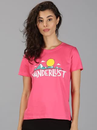 Cotton Pink Graphic Casual T-Shirt