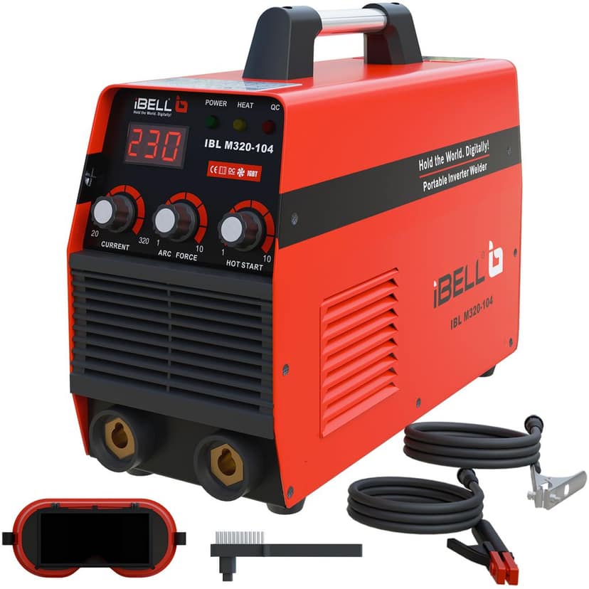 iBELL M320-104 Inverter ARC Welding Machine 320A | Professional & DIY IGBT Welder | Adjustable Arc Force & Built-in Hot Start & Anti-Stick | 1–5mm Electrodes | 220V