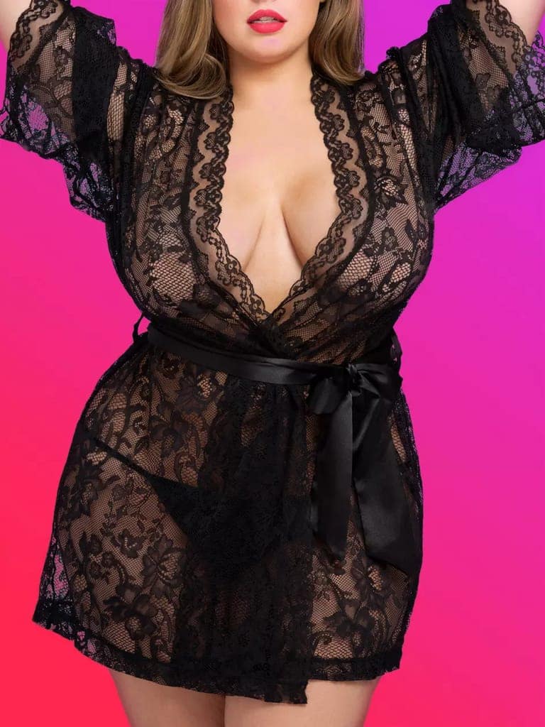 Women Plus Size Sleepwear Set Sexy Lingerie Transparent Lace Exotic Babydoll Underwear Sleepwear Comfortable Gown M-7XL