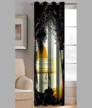 BELLA TRUE Abstract Printed Semi-Transparent Eyelet Curtain 7 ft ( Pack of 1 ) - Multicolor