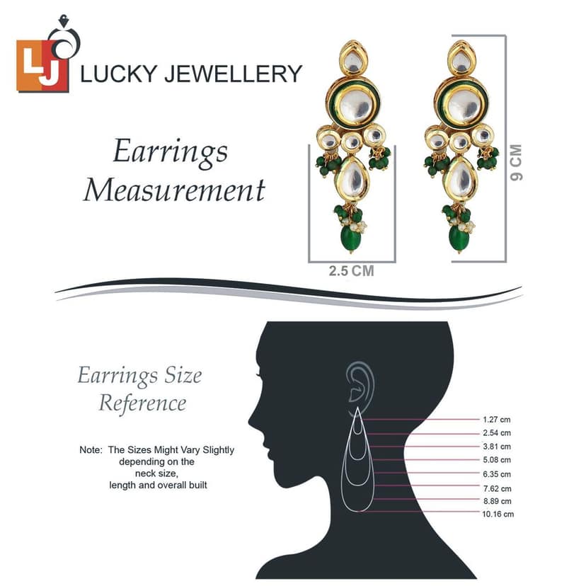 LUCKY JEWELLERY Back Meenakari 18k Gold Plated Green Color Tika Earring Combo Uncut Big Faux Kundan Choker Necklace set (1700-J5SK-1839-G) view 7
