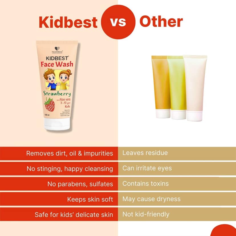 HealthBest Kids Face Wash 100ml with Organic Strawberry - Natural, Non Toxic & Safe - For Normal, Oily & Combination Skin - Tear-Free, Paraben-Free, SLS-Free - Nourishing & Brightening Daily Cleanser view 6