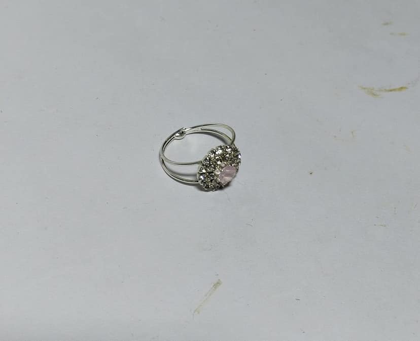"Elegant Silver-Plated Ring with Pink Center Stone and Rhinestone Accents" view 2