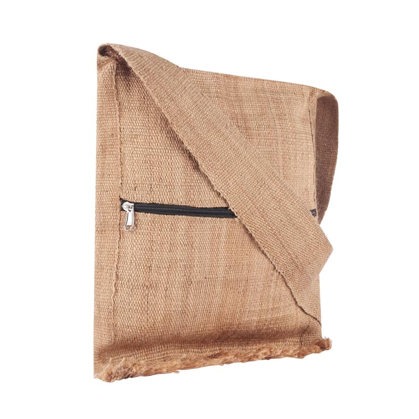 Raiganj Crafts Stylish and Sustainable Jute Side Bags - Eco friendly Fashion Bag for Grocery / Shopping / Tiffin / Handbag with Zip and Jute andle for Mens and Womens view 2