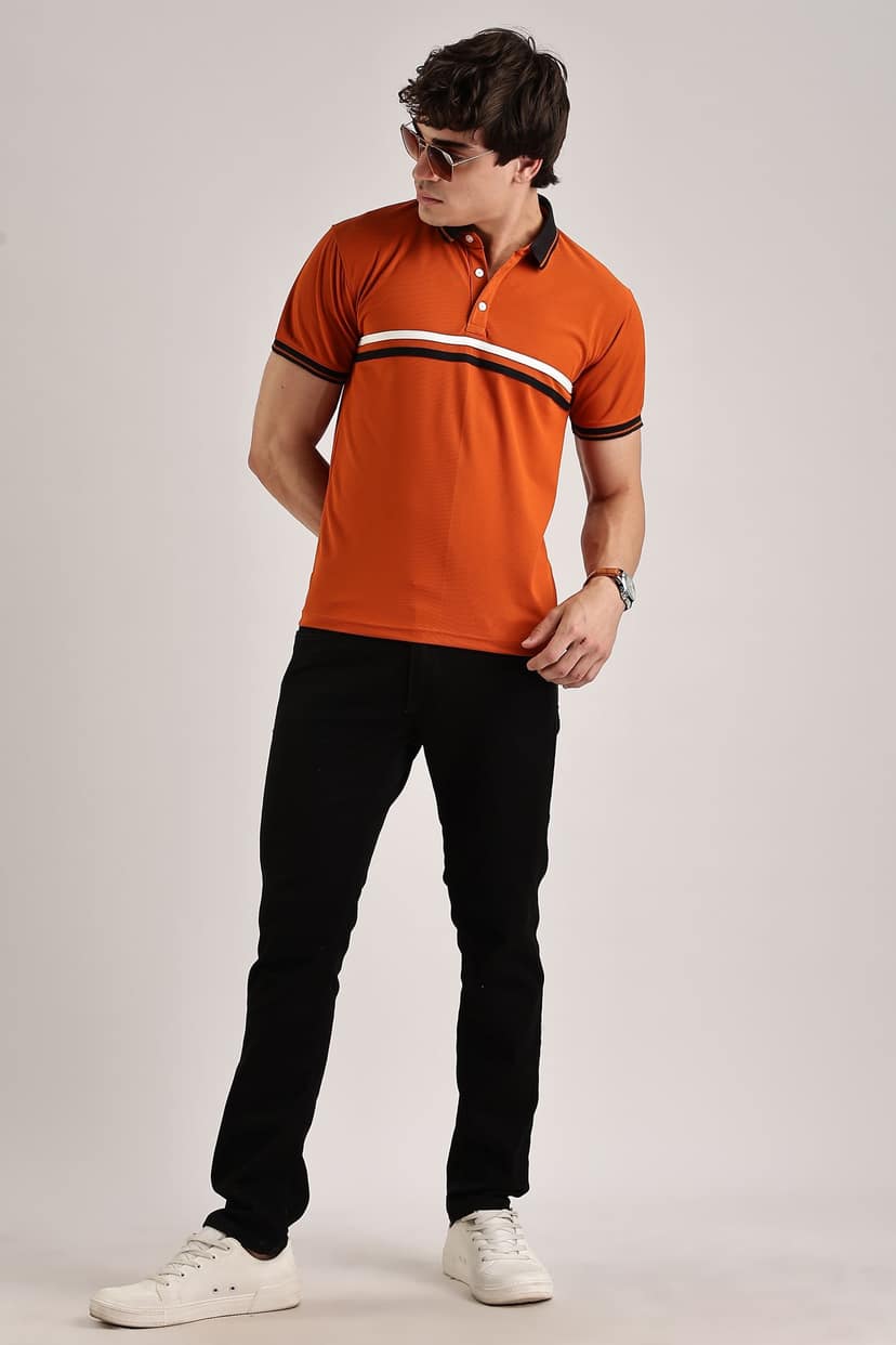 Polyester Orange Striped Polo view 4