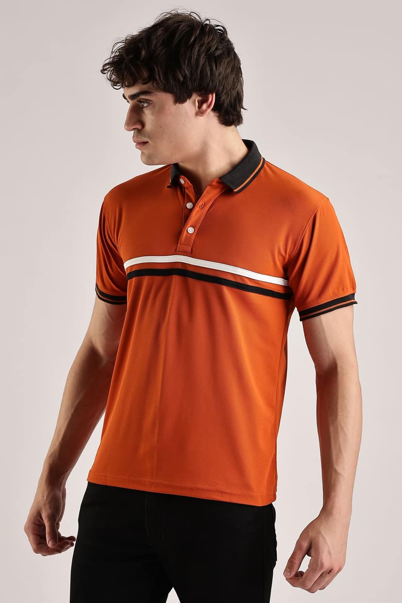 Polyester Orange Striped Polo view 7