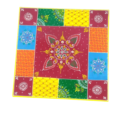 Wooden Embossed Painted Chowki for Home Decor view 2