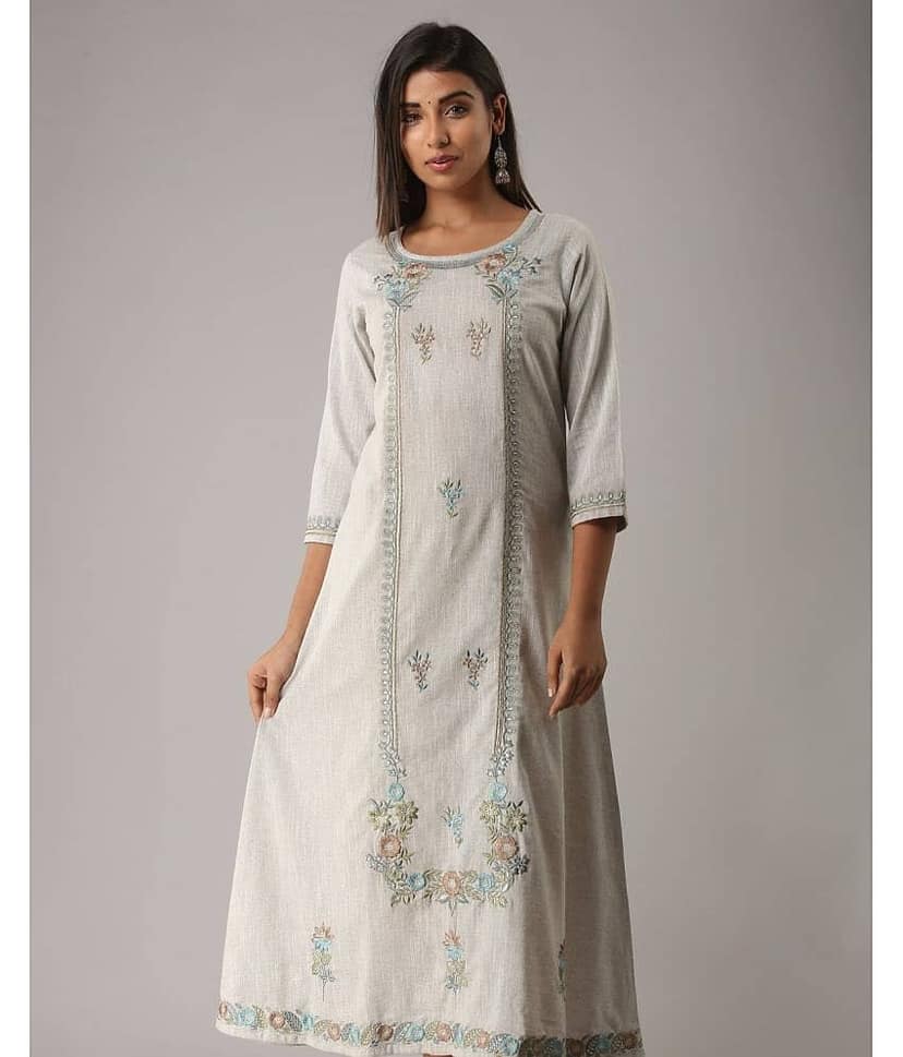 MAUKA - Silver Cotton Women's Flared Kurti ( Pack of 1 )
