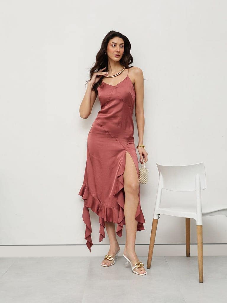 Rosewood Satin Ruffle Dress view 6