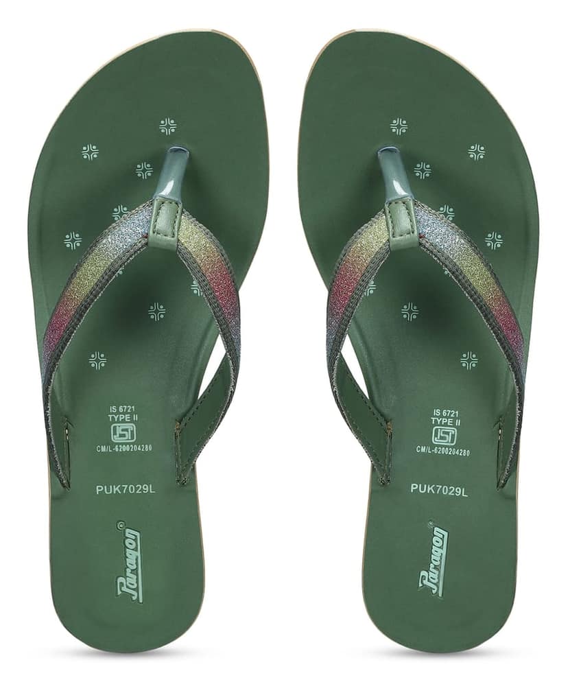 Paragon Women's Slip On Flat Green Sandals | Durable Dailywear Sandals view 2
