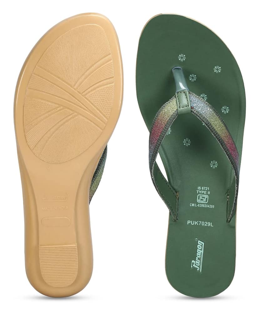 Paragon Women's Slip On Flat Green Sandals | Durable Dailywear Sandals view 5