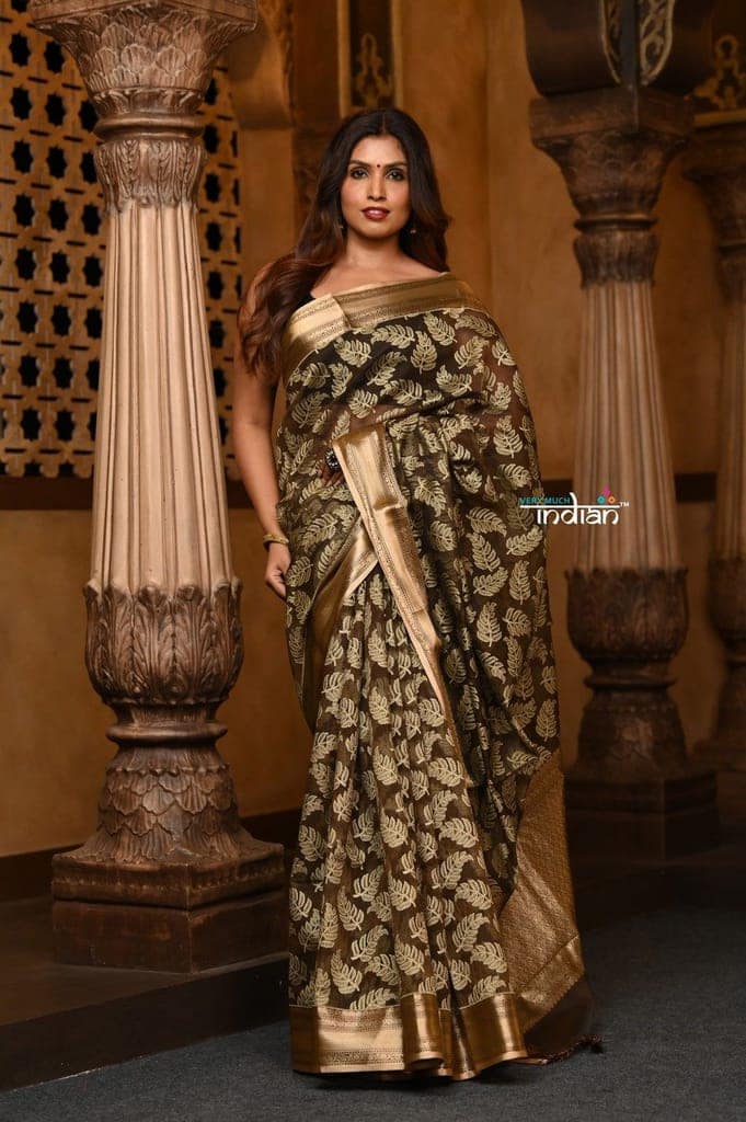 Parampara ~ Premium ~ Cotton Blend Handloom Banarasi saree ~ Black view 2