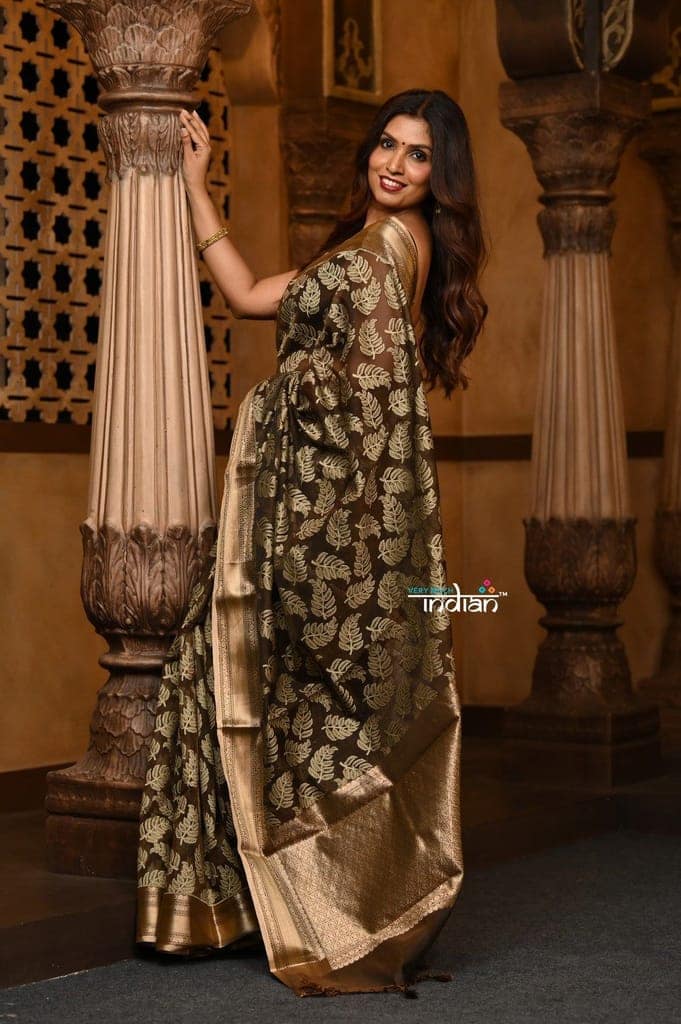 Parampara ~ Premium ~ Cotton Blend Handloom Banarasi saree ~ Black view 3