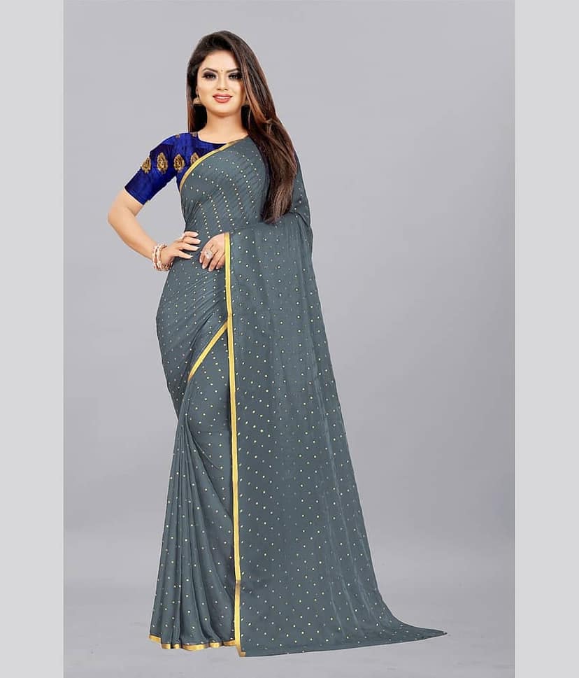 Rhey Chiffon Printed Saree With Unstitched Blouse Piece ( Yellow )
