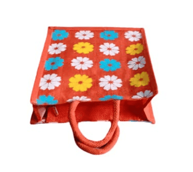 Vibrant Orange Jute Bottle Bag with Handles - Eco-Friendly & Reusable Gift Carrier view 3