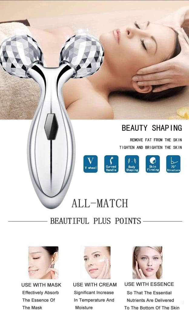 Qawvler Manual 3D Massager Roller 360 Rotate Face Full Body Shape for Skin Lifting Wrinkle Remover Massager Pack of 1 (Silver) view 7