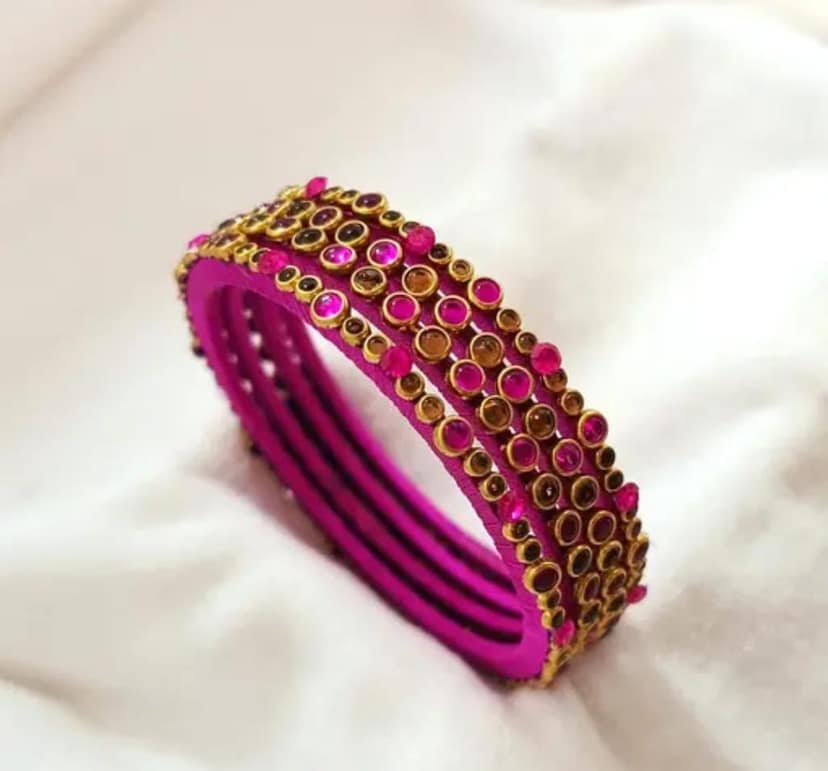 **Indian Traditional Silk Thread Bangles Set for Women | Handmade Bangles | Set of 4 Bangles** view 2