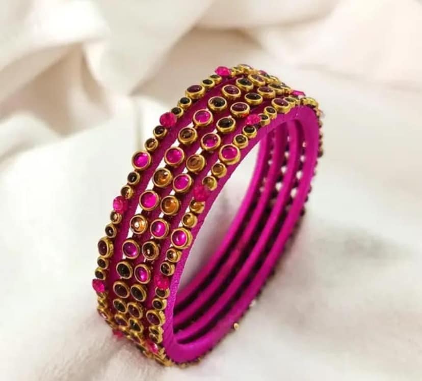 **Indian Traditional Silk Thread Bangles Set for Women | Handmade Bangles | Set of 4 Bangles** view 3