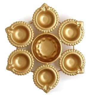 Golden Diya Metal Urli Bowl, Festive Diwali Decor with Floating Candles & Flowers (Pack of 1)