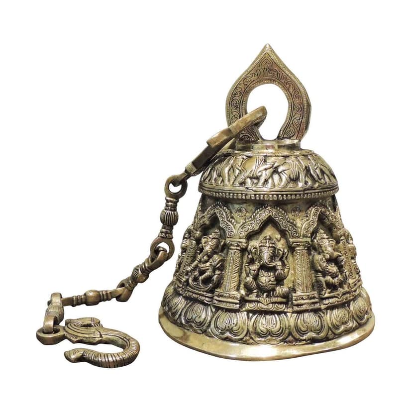 Brass Wall Hanging Temple Bell, Ghanta, Height : 13 Inch (BSMAS1372 F) view 3