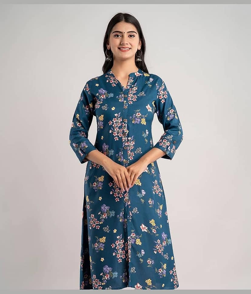 MAUKA - Blue Rayon Women's Front Slit Kurti ( Pack of 1 )