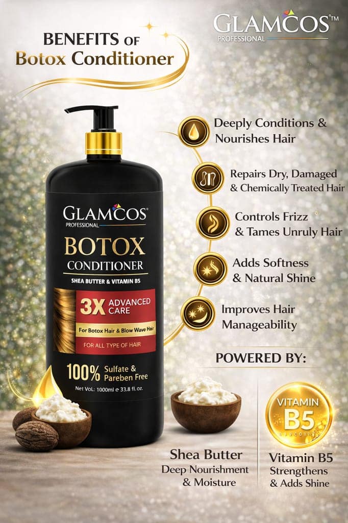 Glamcos Professional Botox Hair Conditioner with Shea Butter & Vitamin B5 | 3X Advanced Care for Smooth, Frizz-Free & Damaged Hair | Sulfate & Paraben Free | 1000 ml view 3