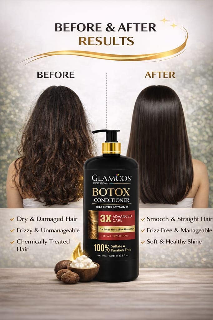 Glamcos Professional Botox Hair Conditioner with Shea Butter & Vitamin B5 | 3X Advanced Care for Smooth, Frizz-Free & Damaged Hair | Sulfate & Paraben Free | 1000 ml view 4