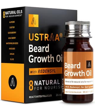 Ustraa Beard Growth Oil - 35ml - More Beard Growth, With Redensyl, 8 Natural Oils including Jojoba Oil, Vitamin E, Nourishment & Strengthening, No Sulphates, No Parabens, No Silicone, No Mineral Oil