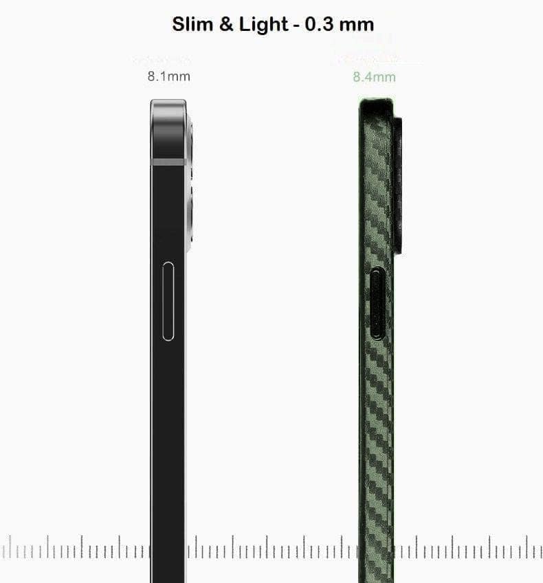 Memumi Slim Series Ultra Thin 0.3mm Back Cover for Apple iPhone 12 Pro Carbon Fiber - Green (6.1") view 3