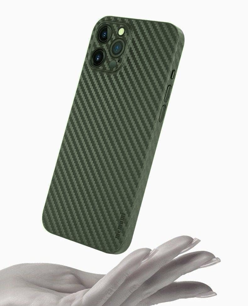 Memumi Slim Series Ultra Thin 0.3mm Back Cover for Apple iPhone 12 Pro Carbon Fiber - Green (6.1") view 6