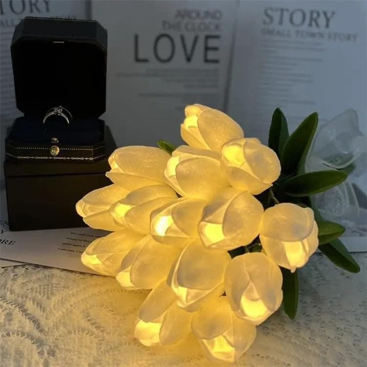 White Tulip LED Flower Lamp, 5 Flowers view 2