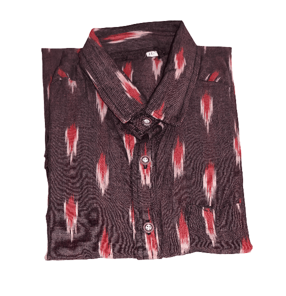 Men's Dark Marron shade Ikat Print Cotton Shirt