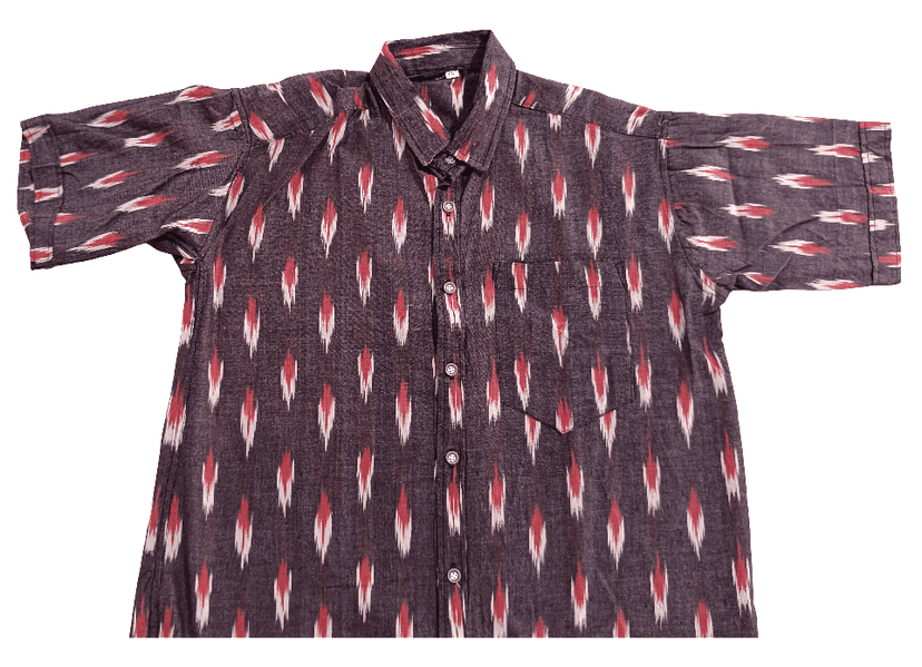 Men's Dark Marron shade Ikat Print Cotton Shirt view 4