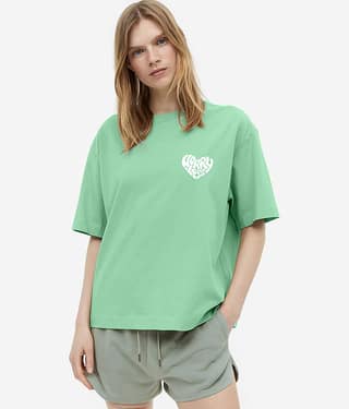 Faltu.co Women Cotton Printed Oversized Fit Round Neck T-Shirt ( Sea Green )