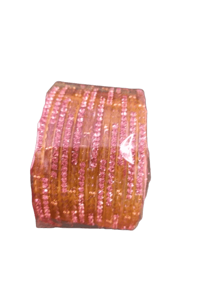 Treditional Mustard Yellow Glass Bangles of Rain stones for Women's view 2