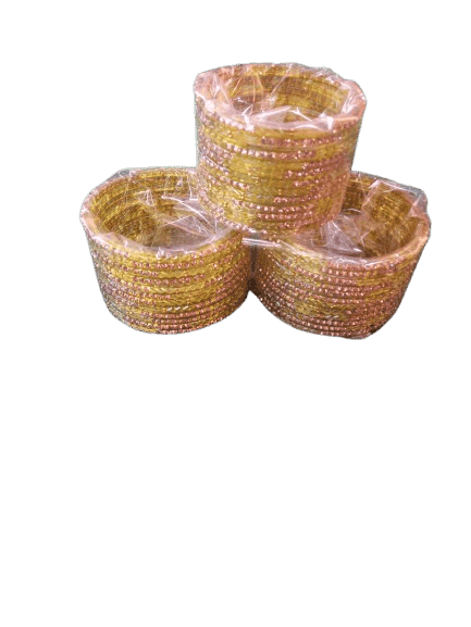 Treditional Mustard Yellow Glass Bangles of Rain stones for Women's view 3