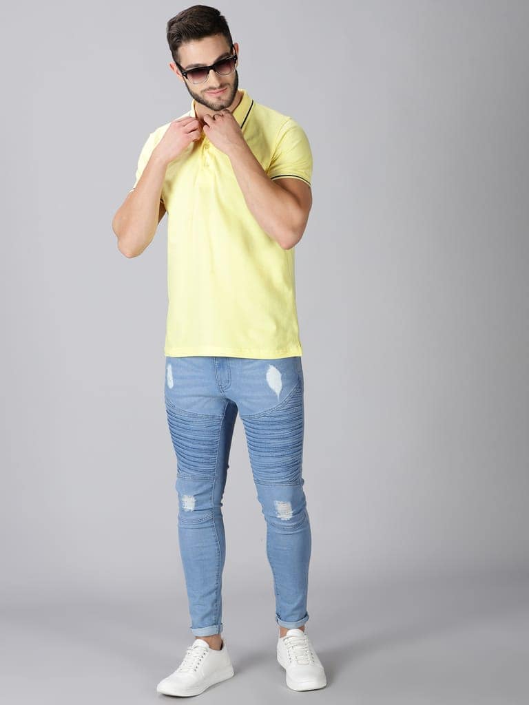 Pure Cotton Lemon Yellow Solid Polo view 4