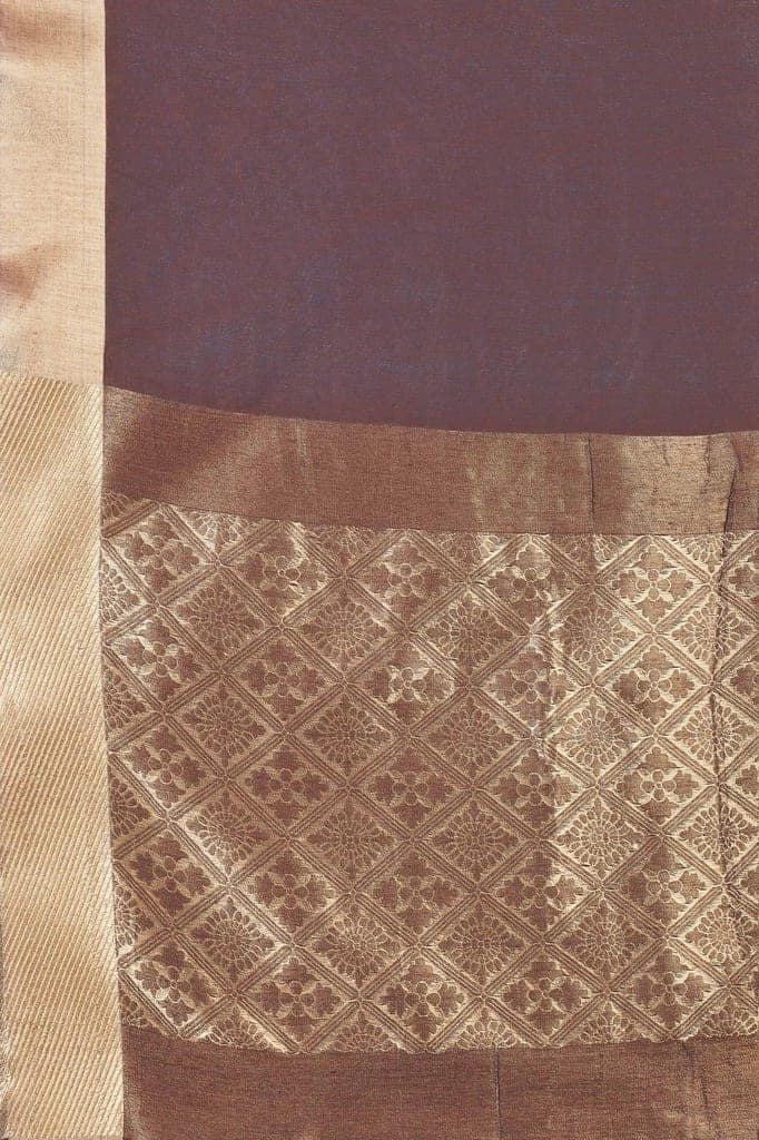 Women's Pure Cotton Golden Zari Touch Woven Brown Saree view 5