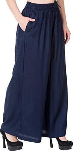 Women's Rayon Solid Soft Palazzo Pants Trousers (Save Pack of 2, White_Blue) view 4