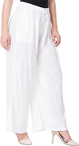 Women's Rayon Solid Soft Palazzo Pants Trousers (Save Pack of 2, White_Blue) view 5