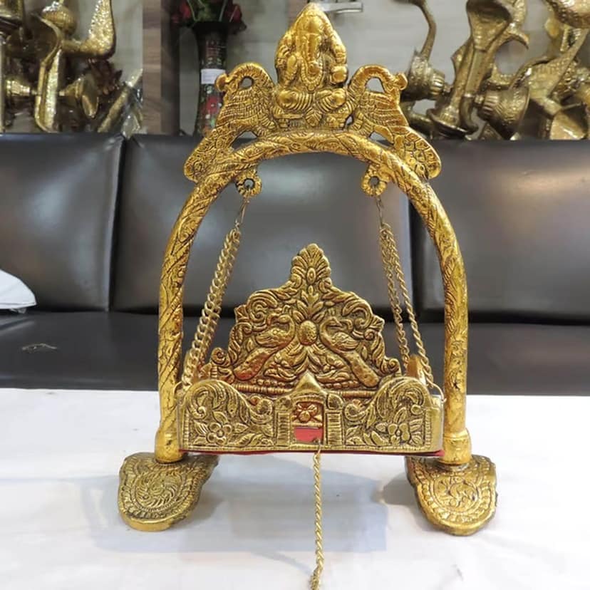 Aluminium Showpiece Ganesh Meharav Jhula, Height : 11 Inch (ASMAS426 P) view 2