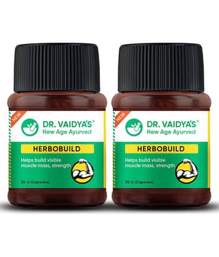Dr. Vaidya's Herbobuild Capsules | Ayurvedic Muscle & Mass Gainer (30 Capsules Each) Pack of 2