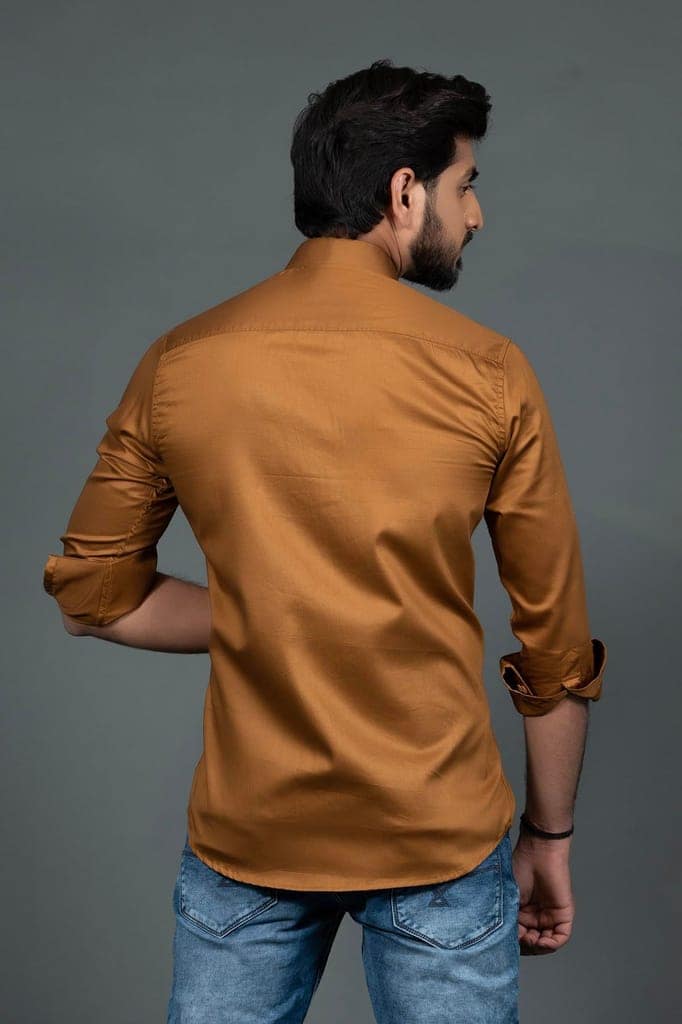 Vooz Premium Slim Fit Long Sleeve Shirt for Men, Khaki, Cut Away Collar, Made in India view 3