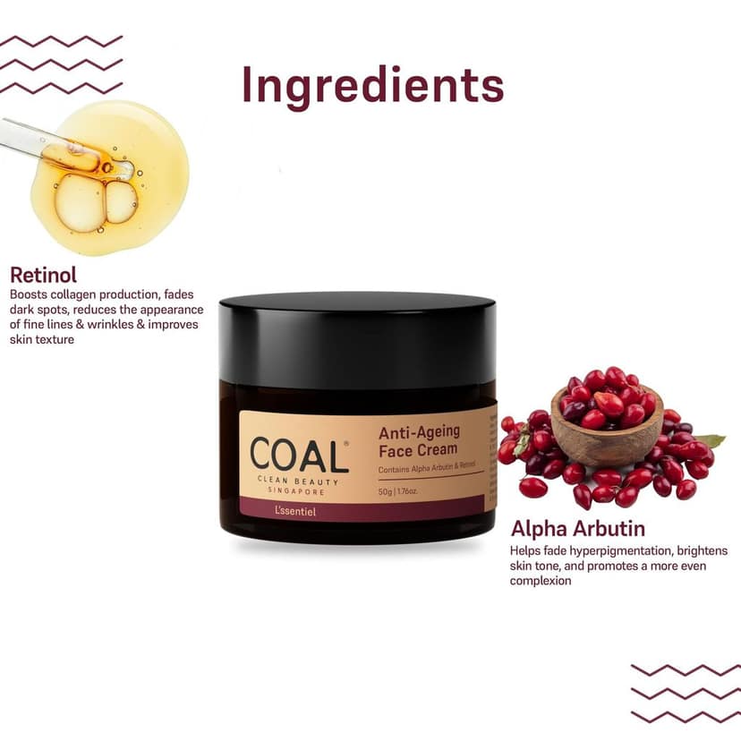COAL Clean Beauty Anti-Ageing Face Cream with Retinol & Alpha Arbutin | Slows Premature Ageing & Reduces Fine Lines and Wrinkles| Women | All Skin Types | 50g view 3