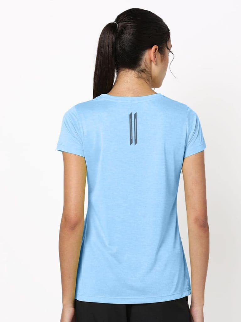 Women Light Blue Half Sleeve Crew Neck T-shirt view 4