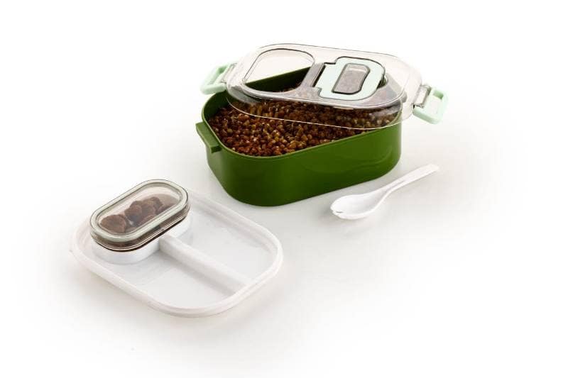 Portable Rectangular Lunch Box with Handle (Green, 19cm) | Leak-Resistant Design | Office & School Use view 3